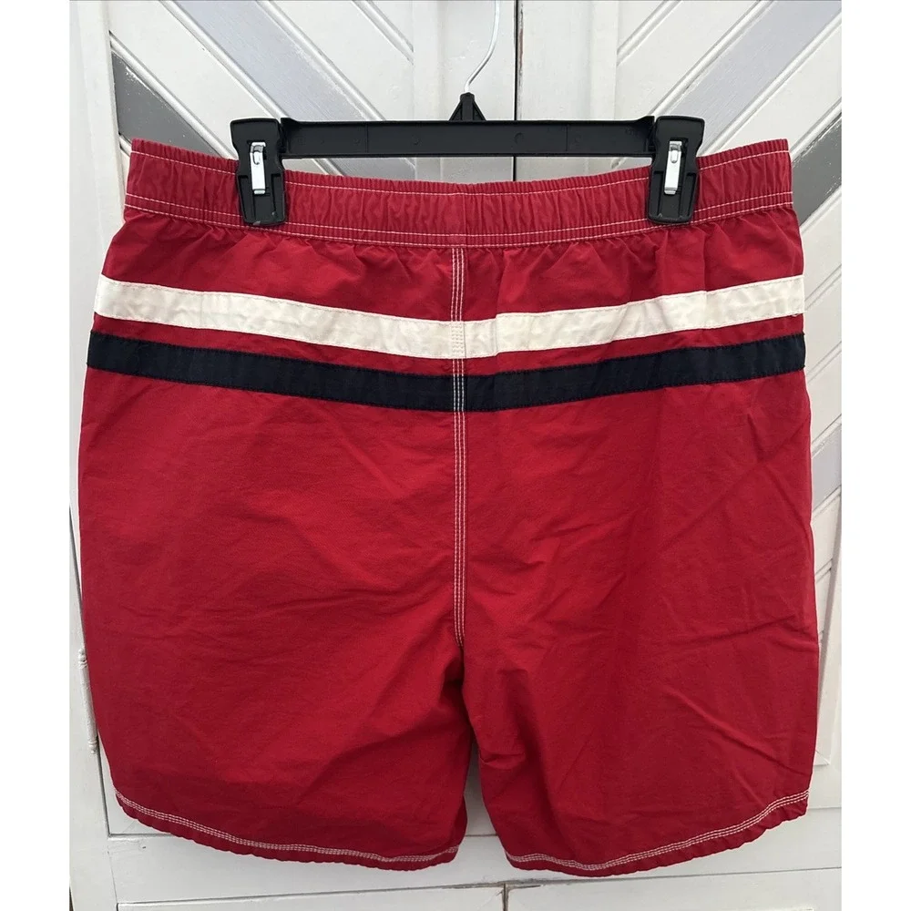 Tommy Hilfiger Men's Large Red‎ White Blue Stripe Board Short Swim Trunks